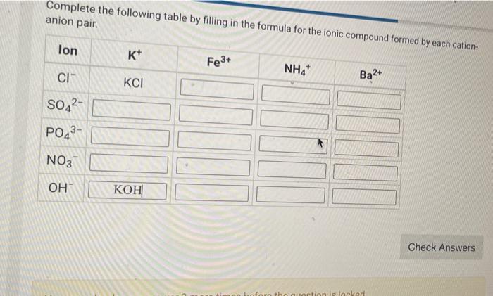 Solved Complete the following table by filling in the | Chegg.com