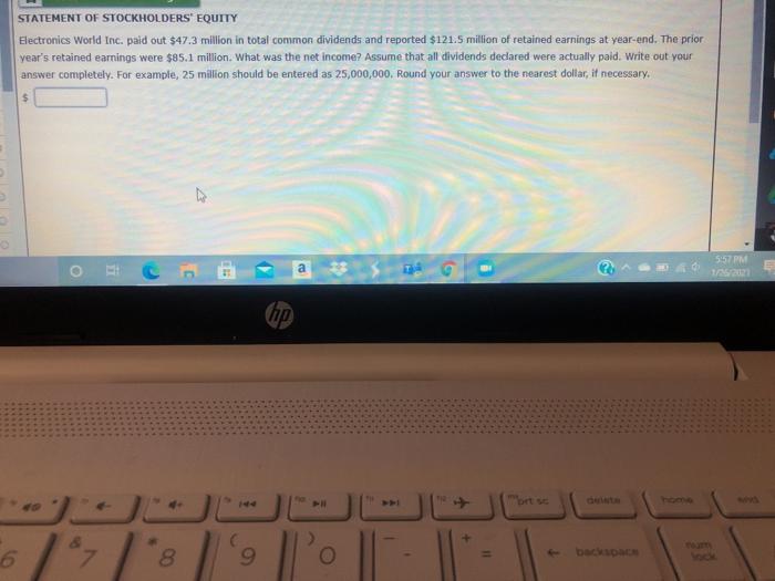 Solved STATEMENT OF STOCKHOLDERS' EQUITY Electronics World