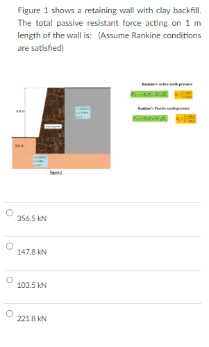 Solved Figure 1 ﻿shows a retaining wall with clay | Chegg.com