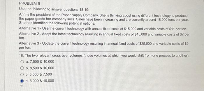 Solved PROBLEM B Use the following to answer questions | Chegg.com