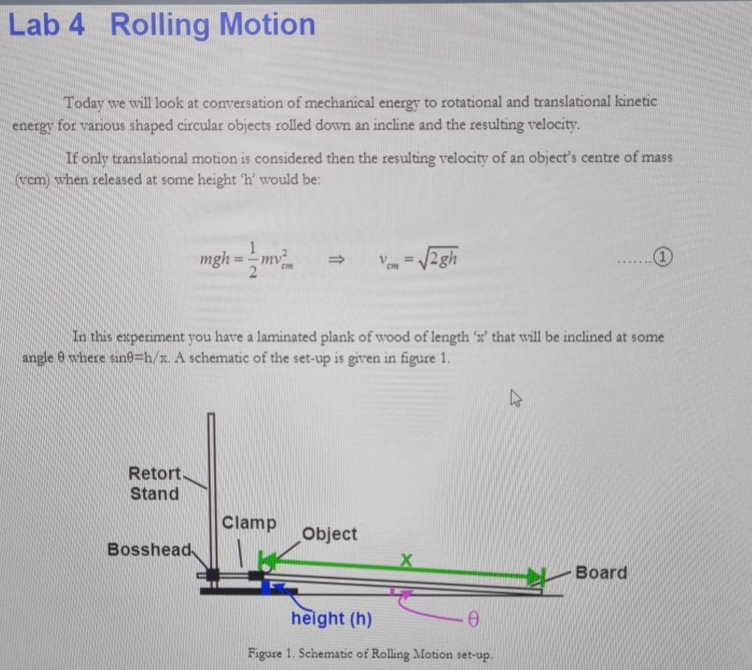 Solved Lab 4 Rolling Motion Today we will look at | Chegg.com