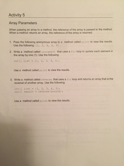 Solved Activity 5 Array Parameters When passing an array to | Chegg.com