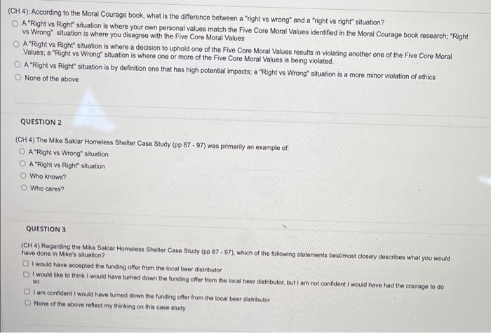 (CH 4): According to the Moral Courage book, what is | Chegg.com