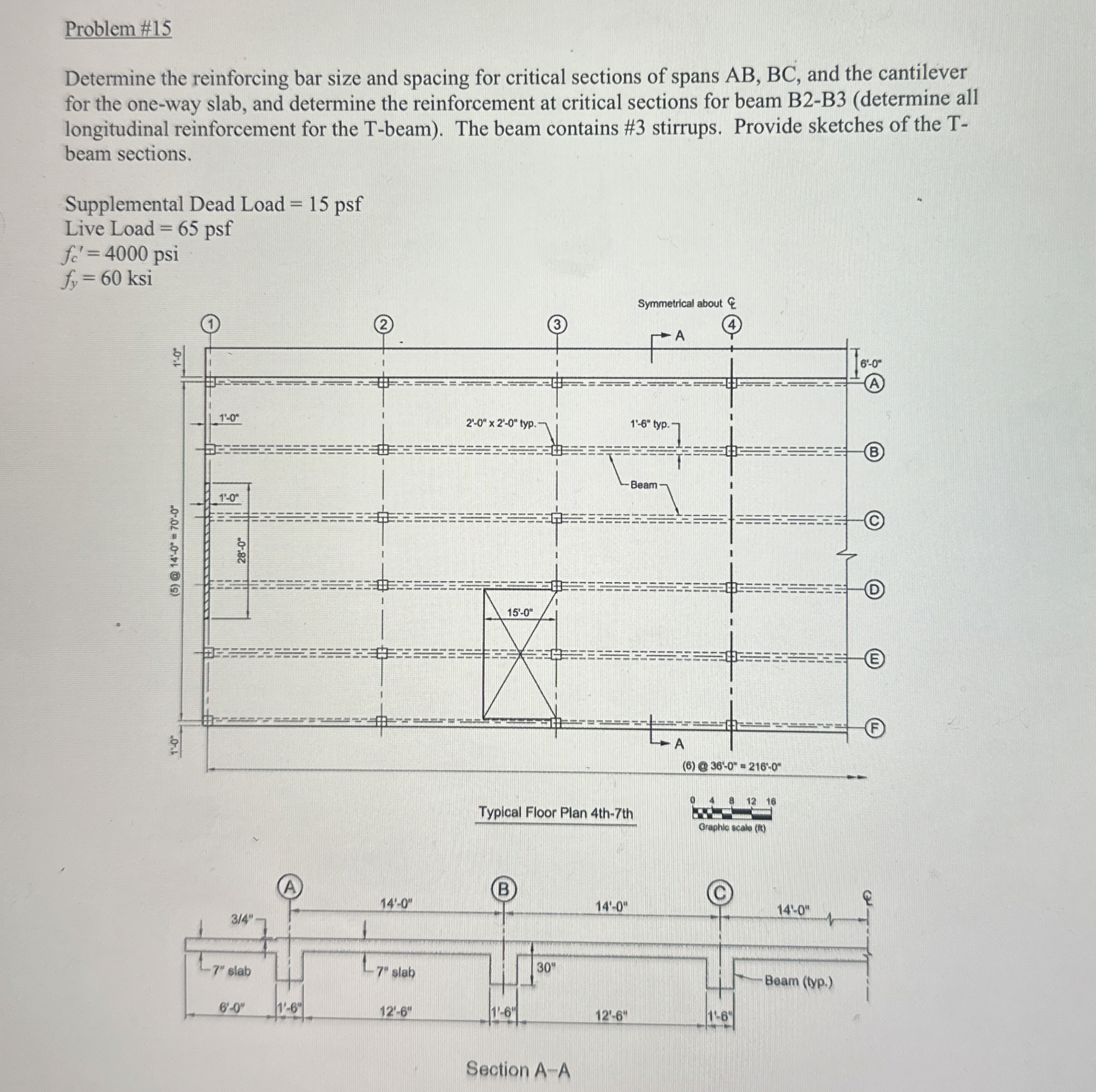 Solved Problem #15Determine the reinforcing bar size and | Chegg.com