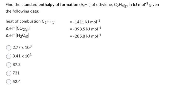 Solved Find the standard enthalpy of formation fH of Chegg