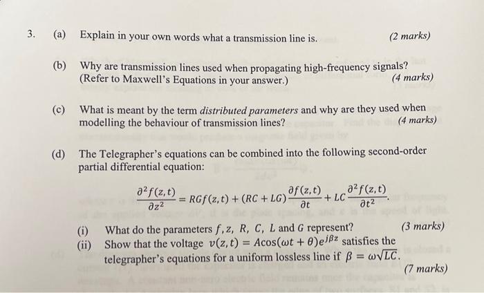Solved (a) Explain in your own words what a transmission | Chegg.com