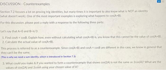 Solved 15 DISCUSSION - Counterexamples Section 7.2 focuses a | Chegg.com