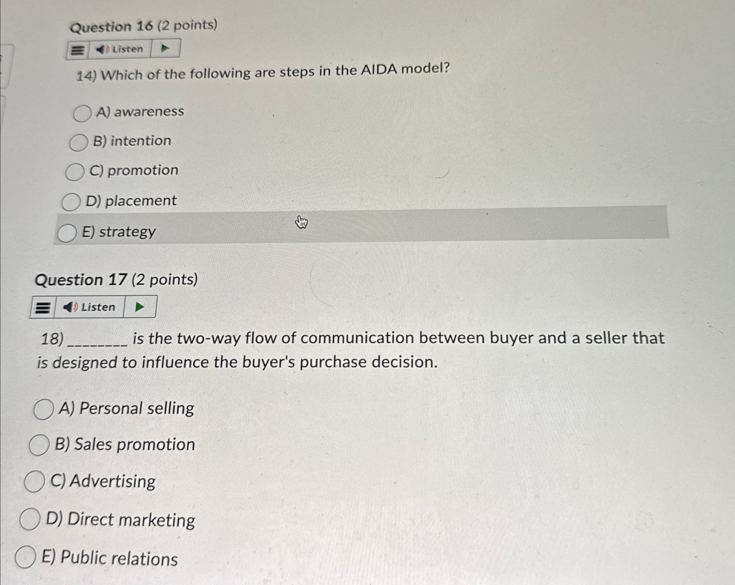 Solved Question 16 (2 ﻿points)ListenWhich of the following | Chegg.com
