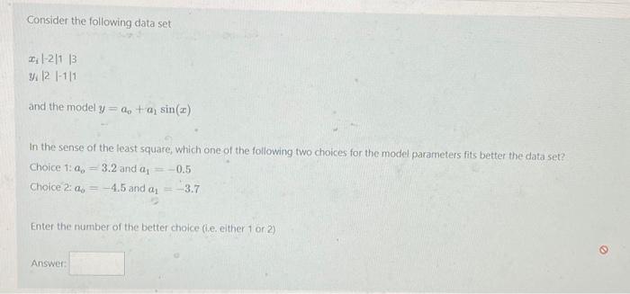 Solved Consider The Following Data Set Xi∣−2∣1∣3yi∣2∣−1∣1 8951