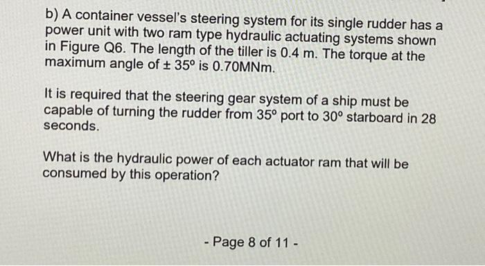 Solved b) A container vessel's steering system for its | Chegg.com