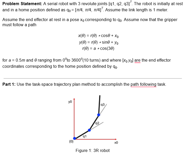Solved Problem Statement: A serial robot with 3 ﻿revolute | Chegg.com