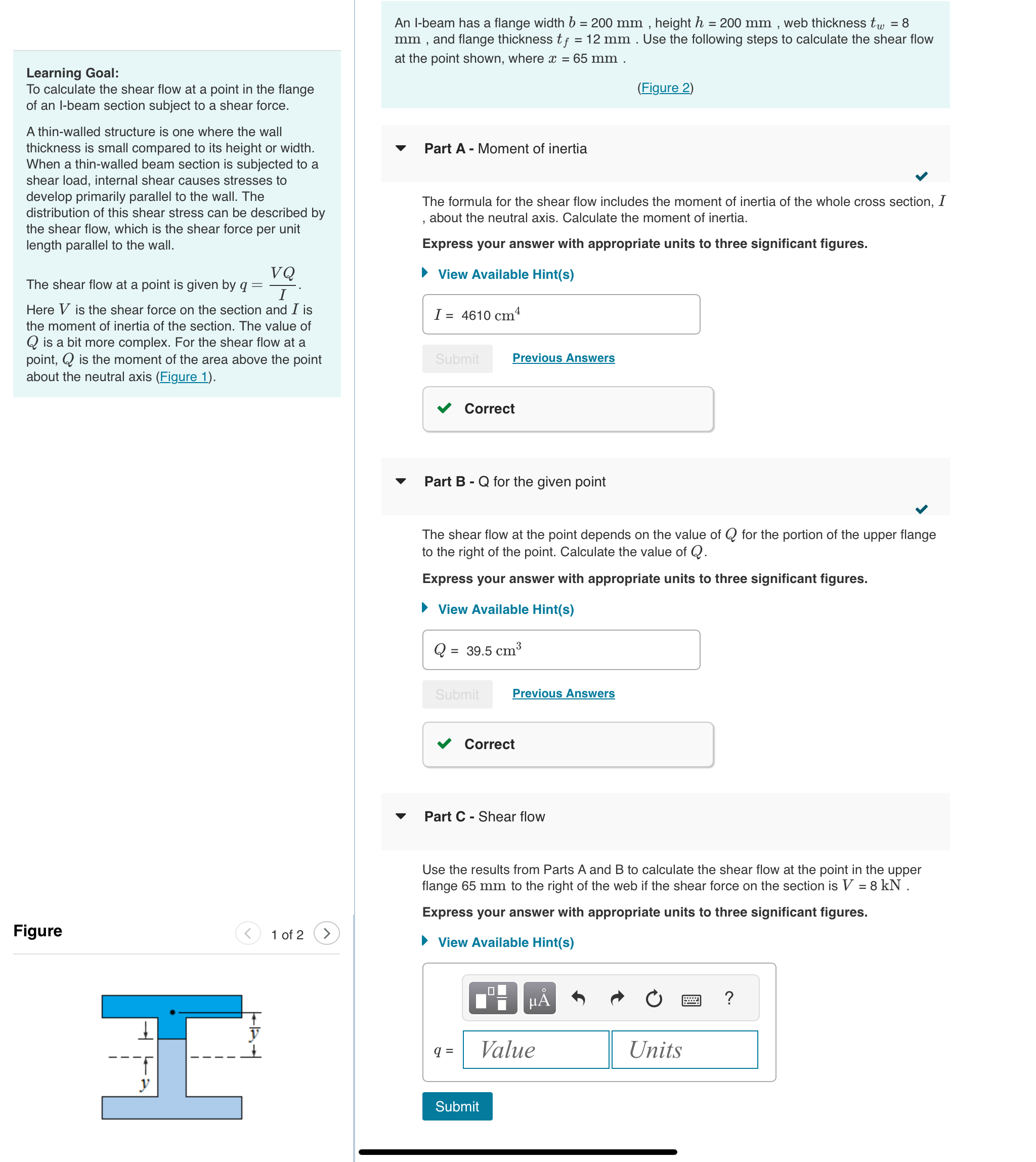 Solved Solve Part Clearning Goal To Calculate The Shear Flow Chegg Com