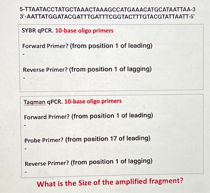 Solved Taaman qPCR. 10base oligo primers Forward Primer?