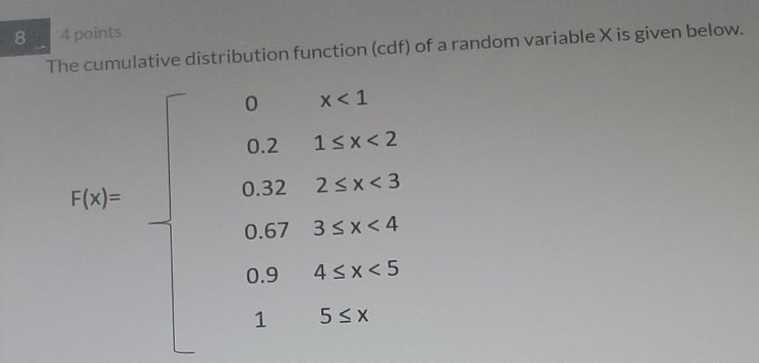 Solved 8 4 points The cumulative distribution function (cdf) | Chegg.com