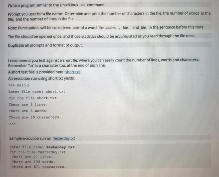 Solved Write a program similar to the Unix/Linux we command. | Chegg.com