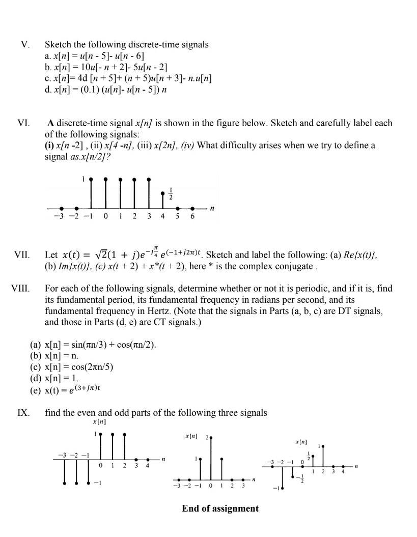 Solved V Sketch The Following Discrete Time Signals A X Chegg Com