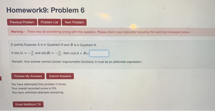 Solved Homework9: Problem 6 Previous Problem Problern List | Chegg.com