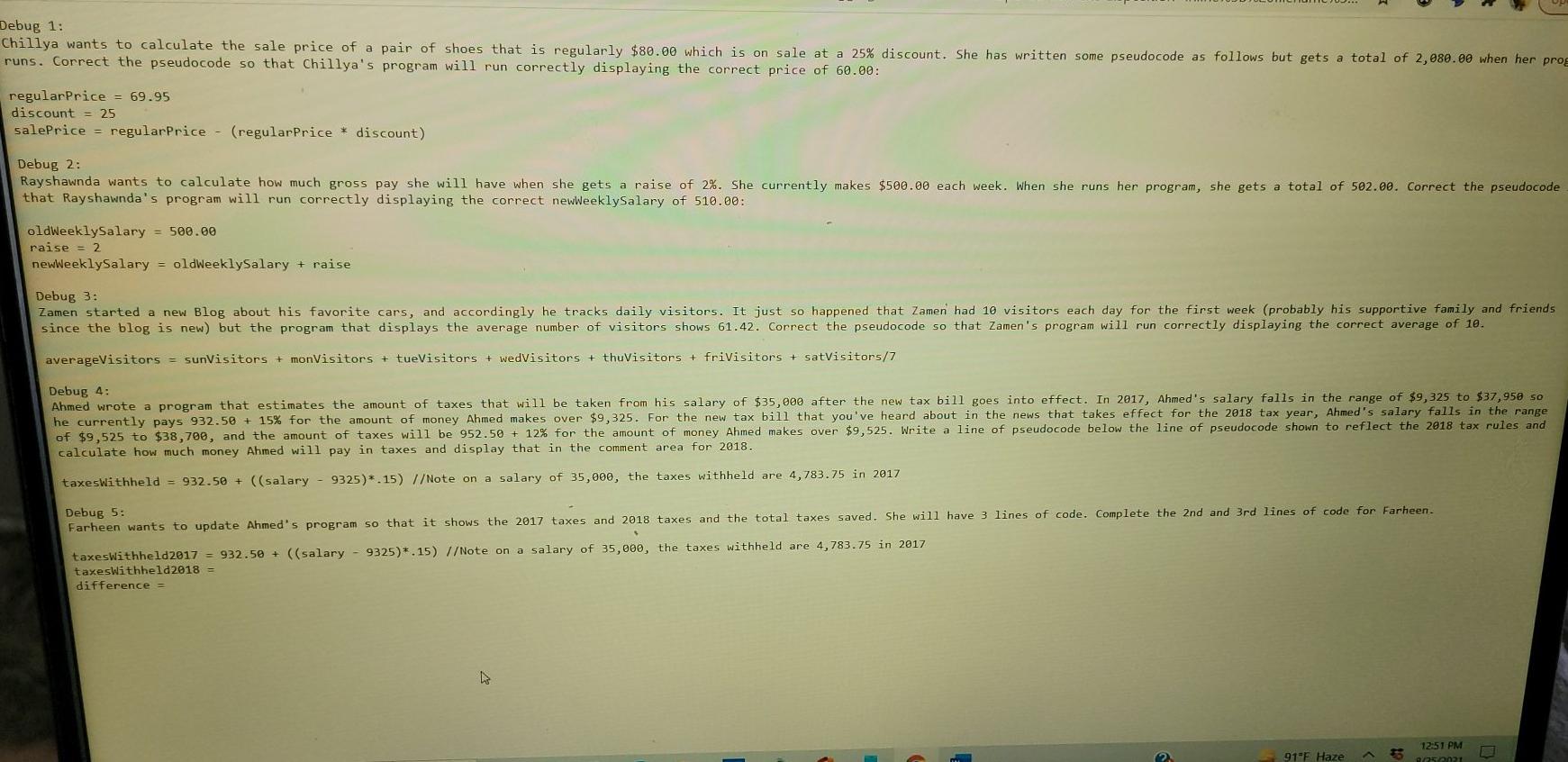 Solved Debug 1: Chillya wants to calculate the sale price of | Chegg.com