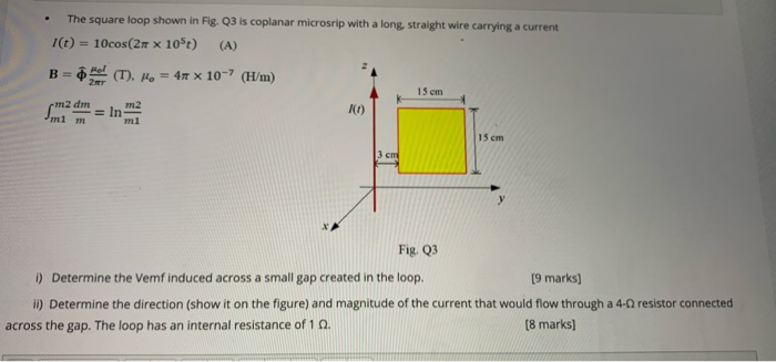 Solved The square loop shown in Fig. Q3 is coplanar | Chegg.com
