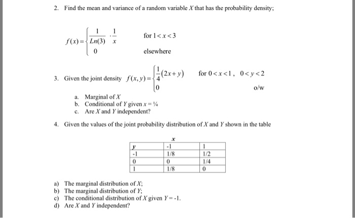 Solved 2. Find the mean and variance of a random variable X | Chegg.com