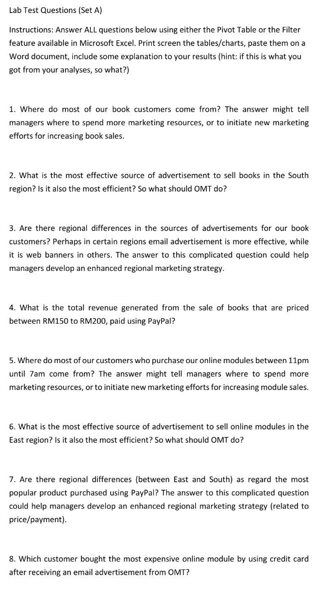 Solved Lab Test Questions (Set A) Instructions: Answer ALL | Chegg.com