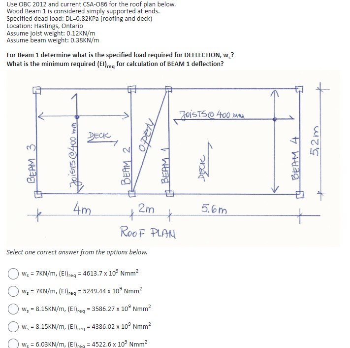 Solved Use OBC 2012 and current CSA-O86 for the roof plan | Chegg.com