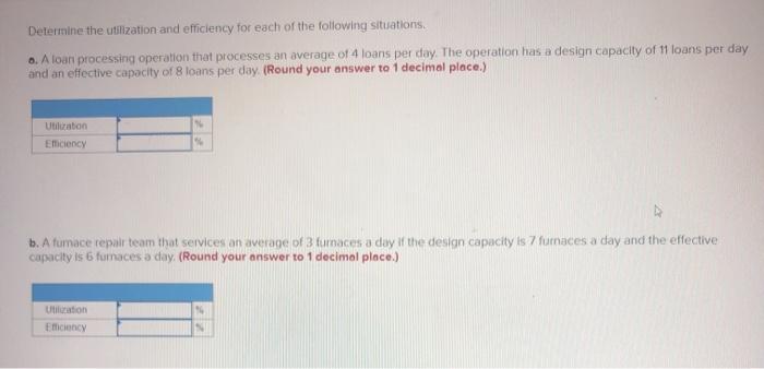 Solved Determine the utilization and efficiency for each of | Chegg.com