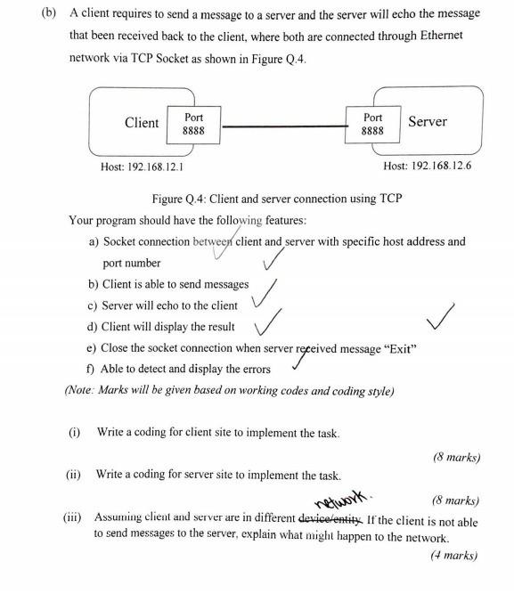 Solved (b) A client requires to send a message to a server | Chegg.com