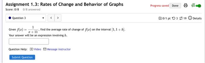 Solved Assignment 1.3: Rates of Change and Behavior of | Chegg.com