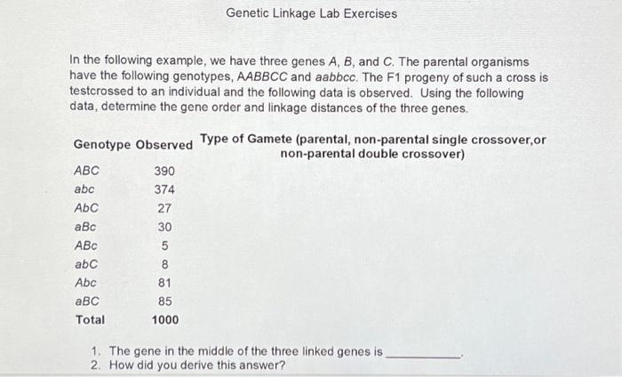 Solved In The Following Example, We Have Three Genes A,B, | Chegg.com