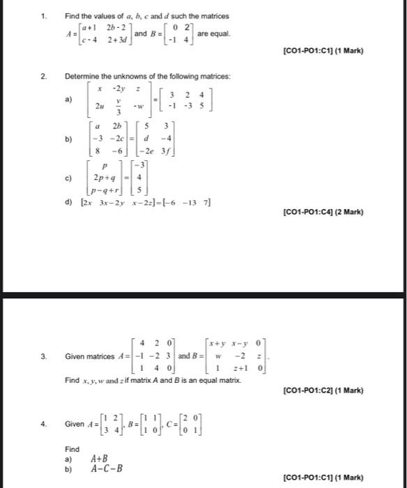 Solved 1. 2. 3. 4. Find The Values Of A, B, C And D Such The | Chegg.com