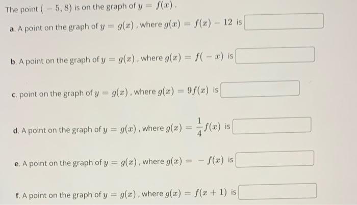 Solved The point (−5,8) is on the graph of y=f(x). a. A | Chegg.com