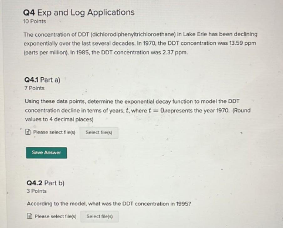 Solved Q4 Exp and Log Applications 10 Points The | Chegg.com