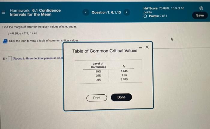 Solved III Homework: 6.1 Confidence Intervals for the Mean | Chegg.com