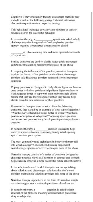 Solved Cognitive Behavioral Family Therapy Assessment Chegg