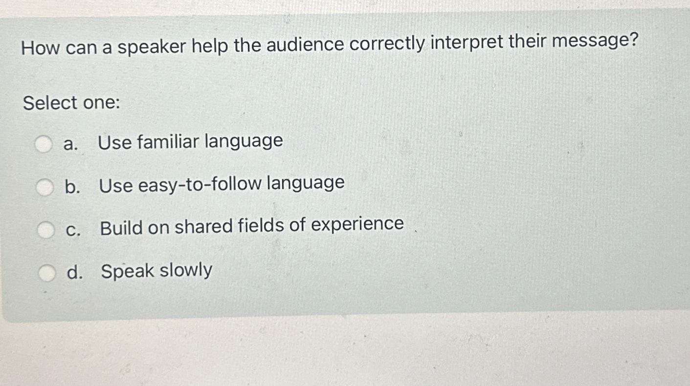 Solved How can a speaker help the audience correctly