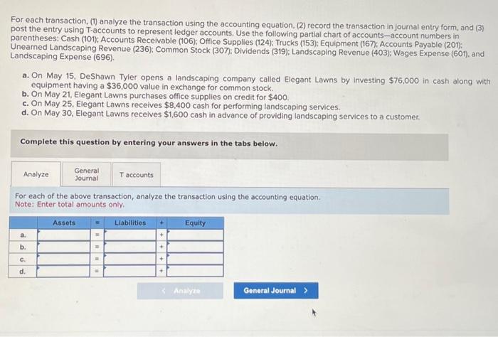 Solved For each transaction, (1) analyze the transaction | Chegg.com