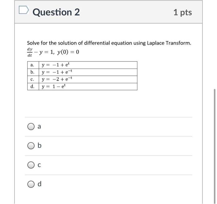 Solved Question 2 1 pts Solve for the solution of | Chegg.com