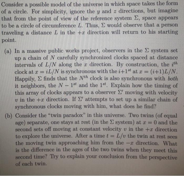 Solved Consider a possible model of the universe in which | Chegg.com