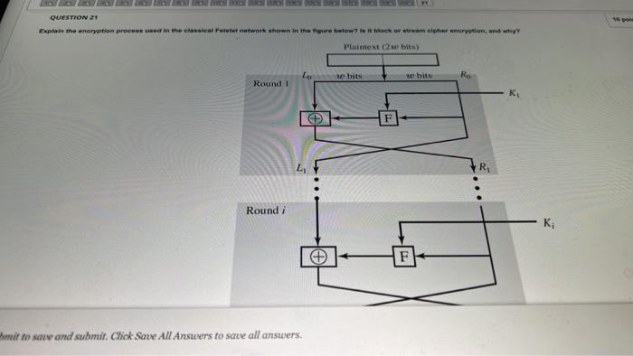 QUESTION 21
Explain the encryption process used in the classical Fatetet network shown in the figure below? is it stock or st