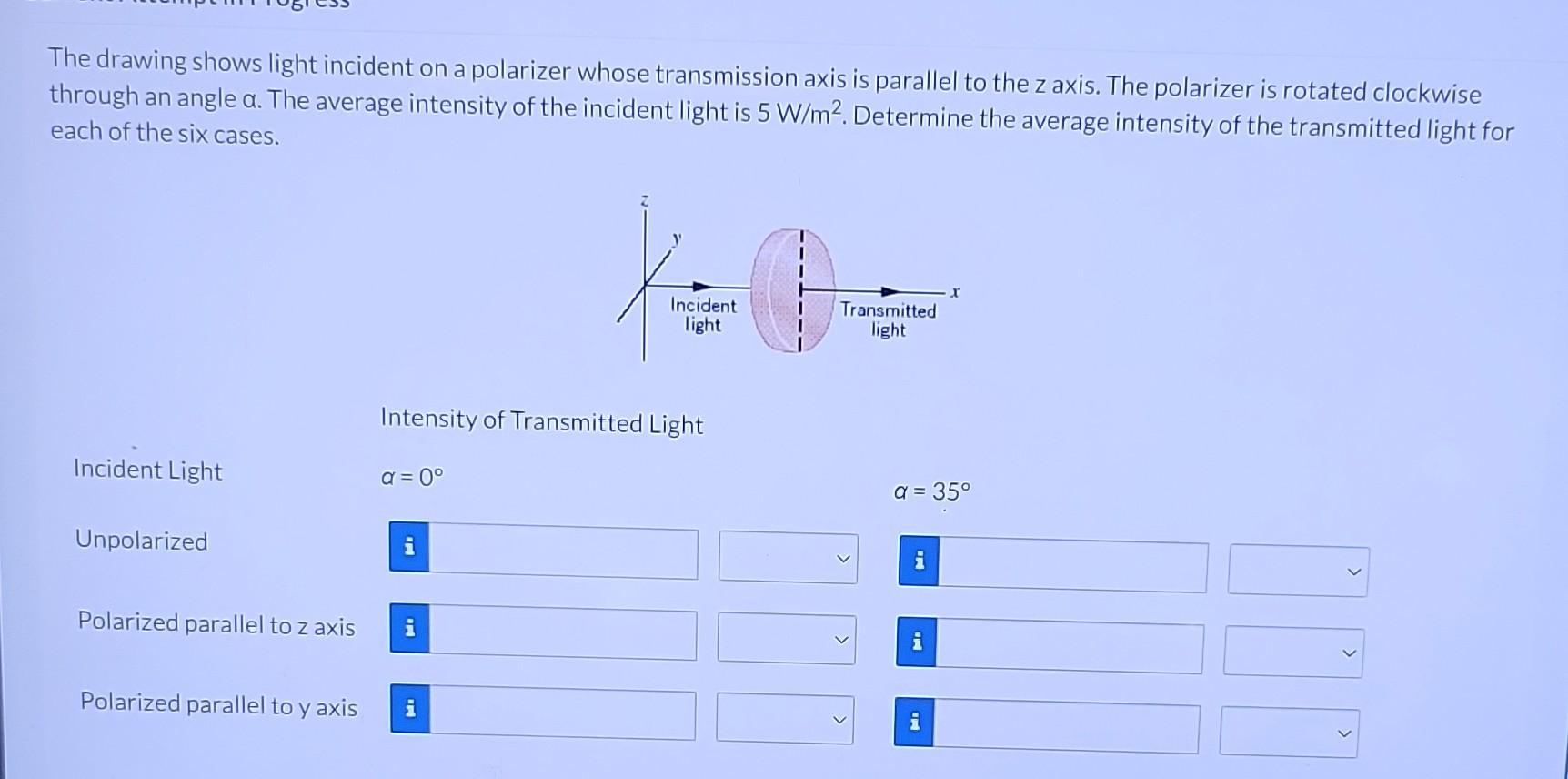 Solved The drawing shows light incident on a polarizer whose | Chegg.com