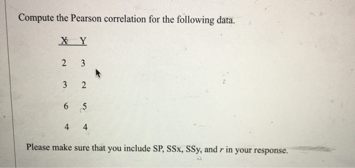 Solved Compute the Pearson correlation for the following | Chegg.com
