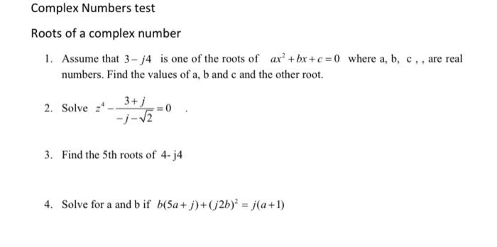Solved Complex Numbers test Roots of a complex number 1. | Chegg.com