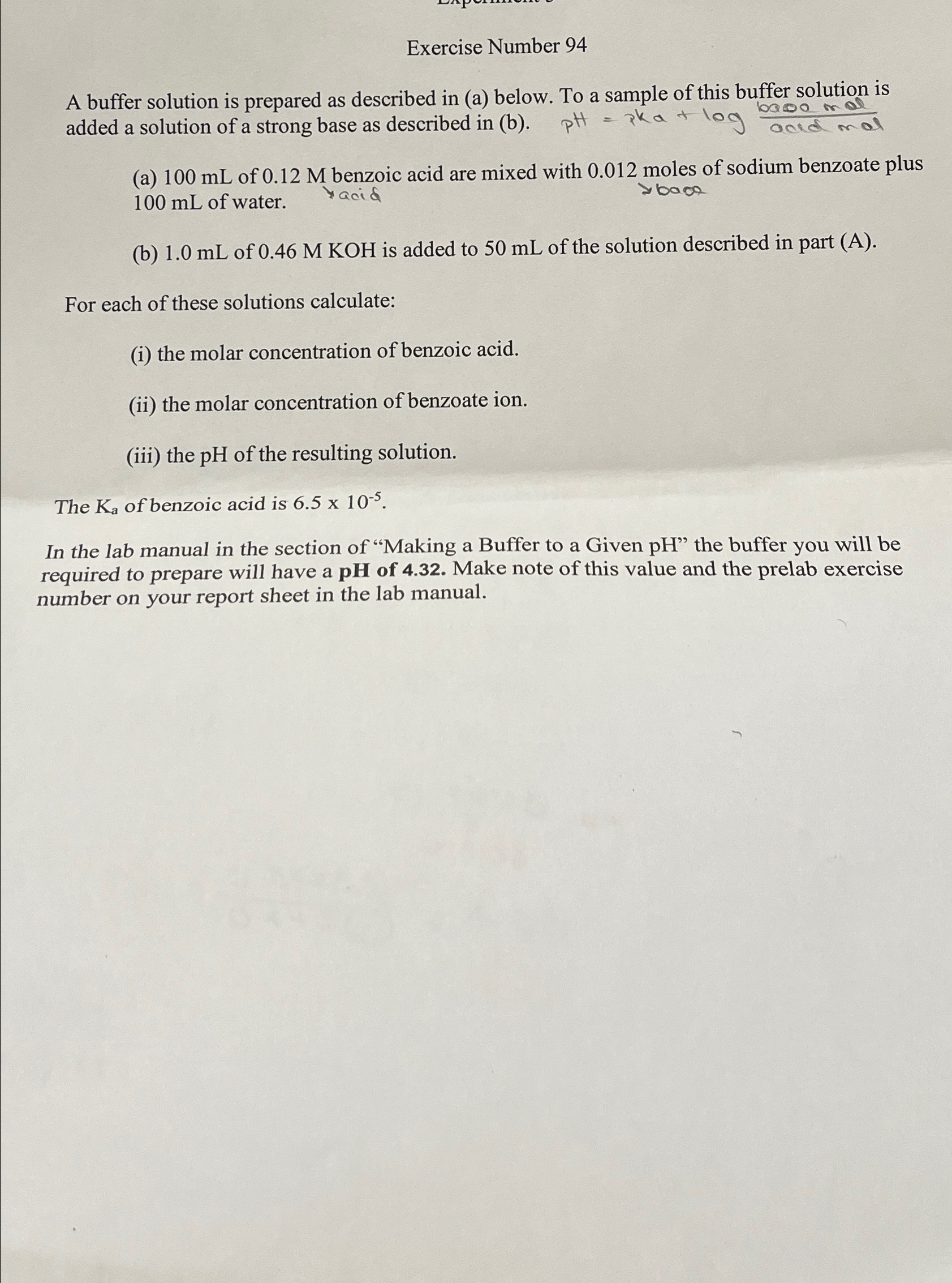 Solved Exercise Number 94A buffer solution is prepared as | Chegg.com