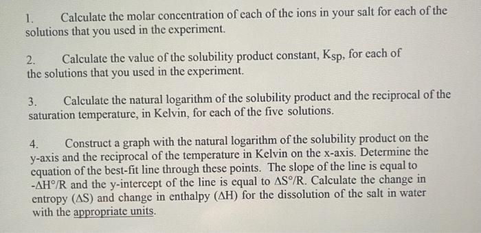 Solved 1. Calculate the molar concentration of each of the | Chegg.com