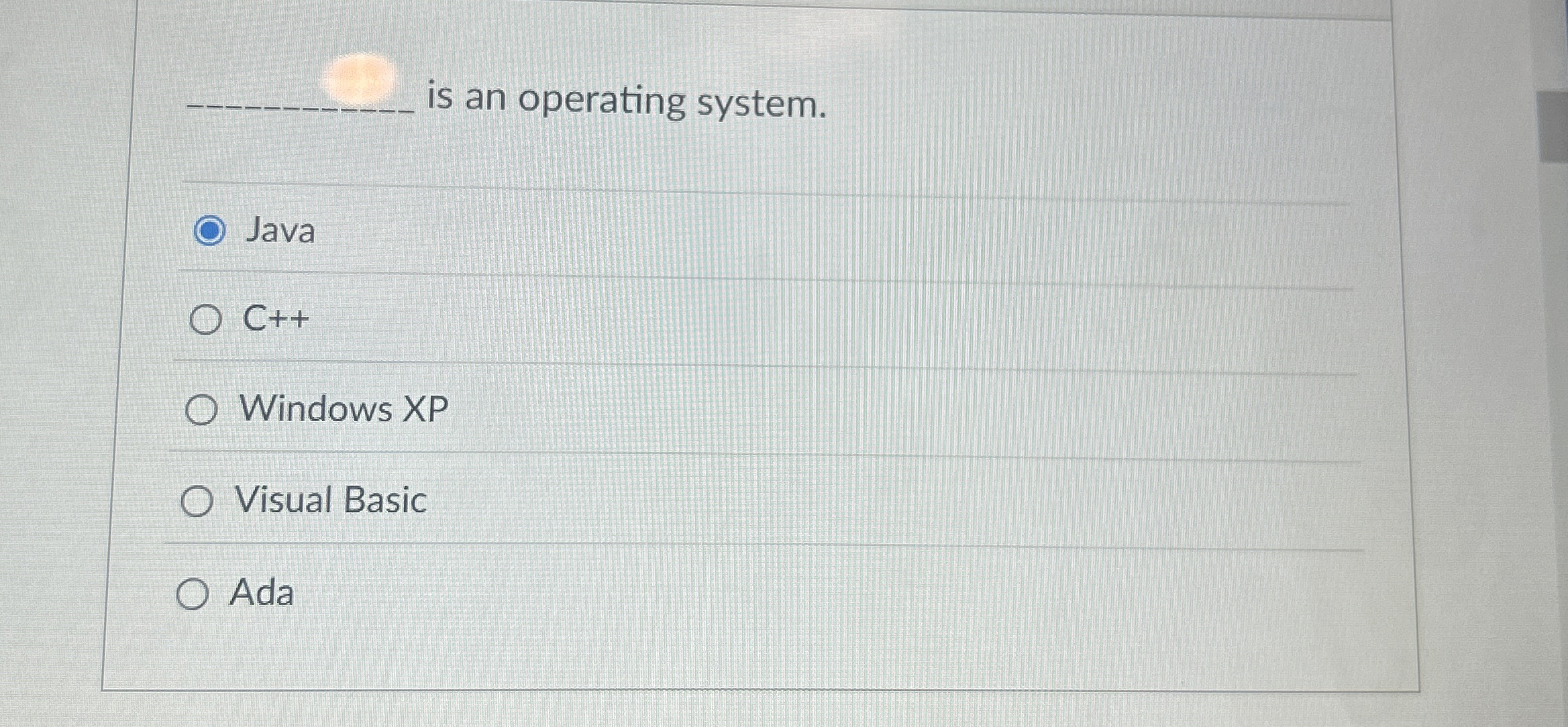 Solved ﻿is an operating system.JavaC++Windows XPVisual | Chegg.com