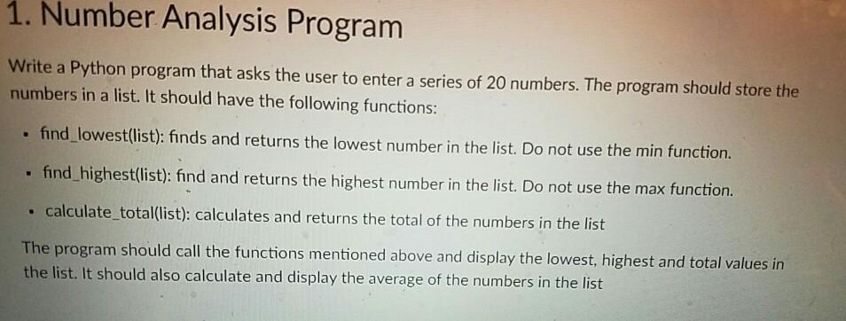 Solved 1. Number Analysis Program Write a Python program | Chegg.com