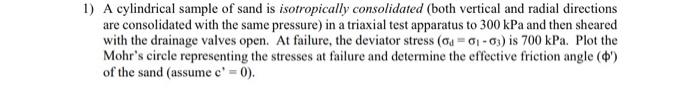Solved ) A cylindrical sample of sand is isotropically | Chegg.com