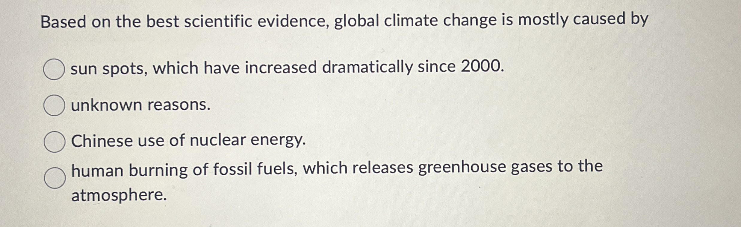 Solved Based on the best scientific evidence, global climate | Chegg.com