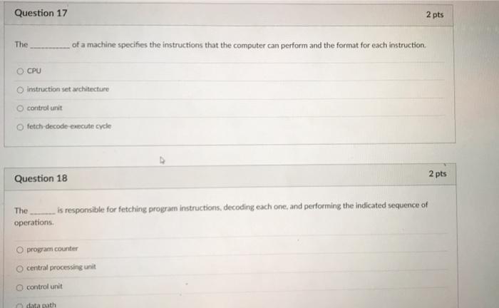 Solved Question 17 2 pts The of a machine specifies the | Chegg.com